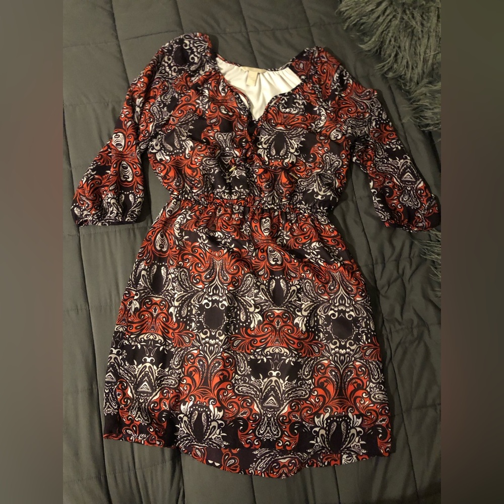 Banana Republic dress with print (brown, orange, white).